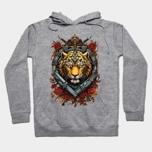 Tiger Coat of Arms Heraldic retro vintage floral design Hoodie